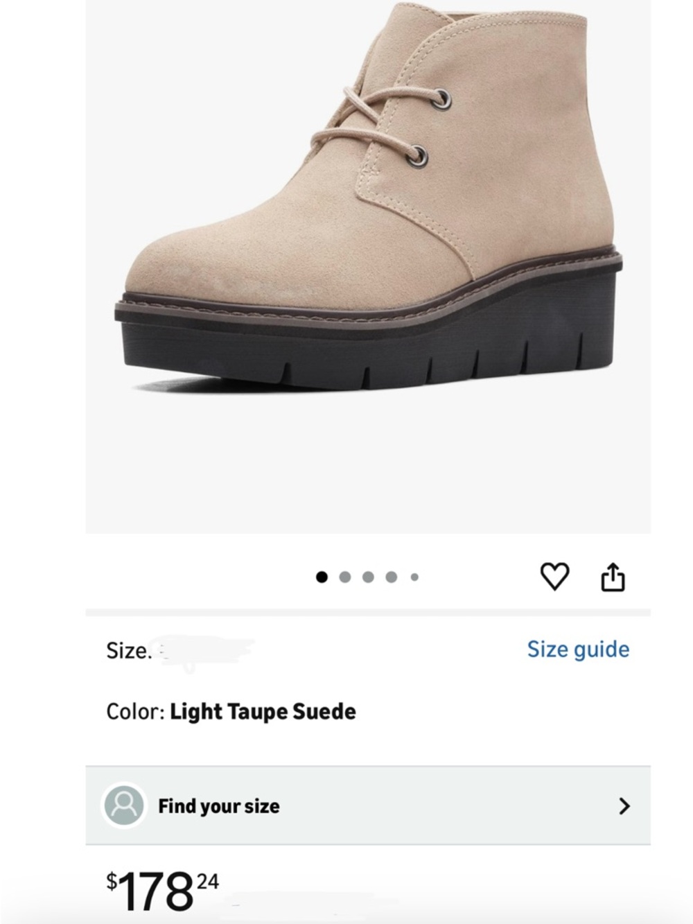 Clarks Light Taupe Suede Platform Ankle Bootie